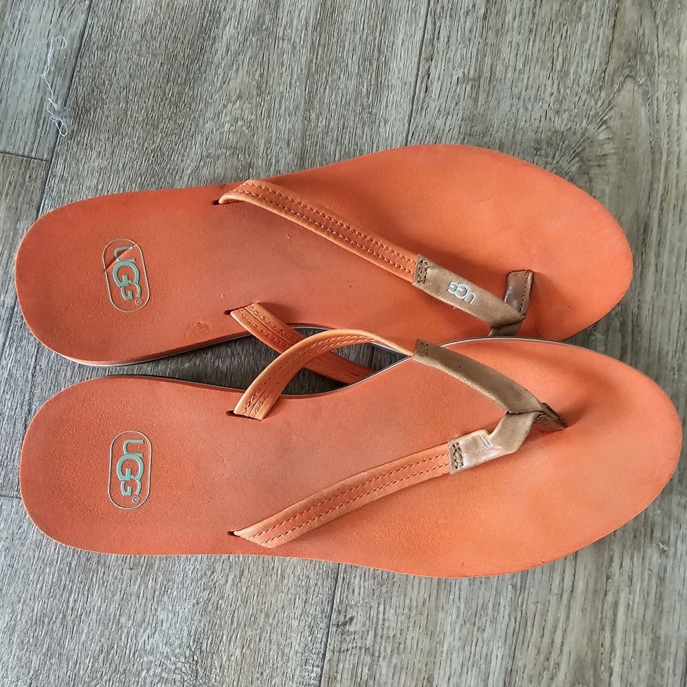 UGG Womens Flip Flop Pink Leather & Foam Thong Sandals Sz 7